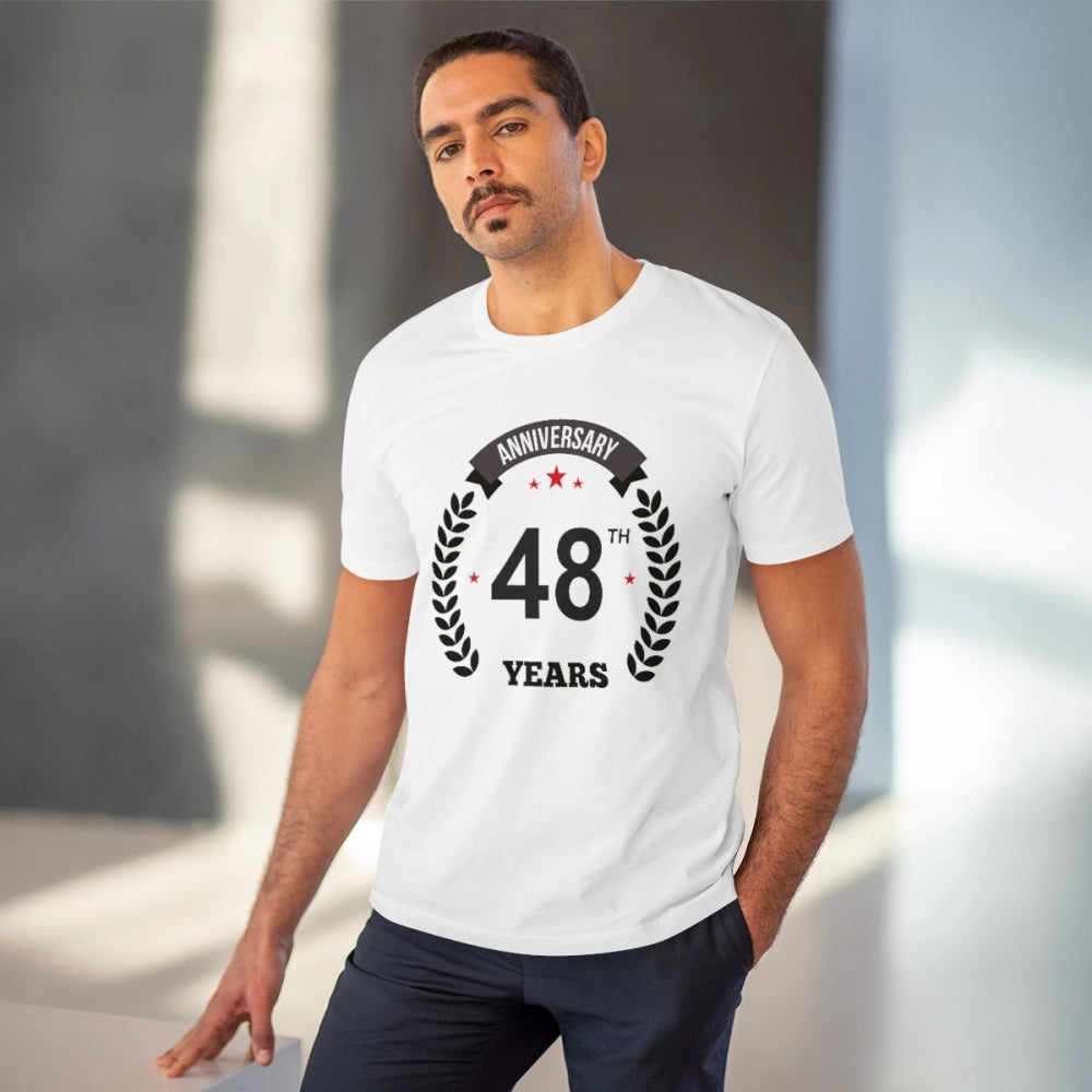 Men's PC Cotton 48th Anniversary Printed T Shirt (Color: White, Thread Count: 180GSM)