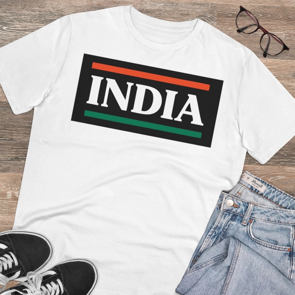 Men's PC Cotton India Printed T Shirt (Color: White, Thread Count: 180GSM)