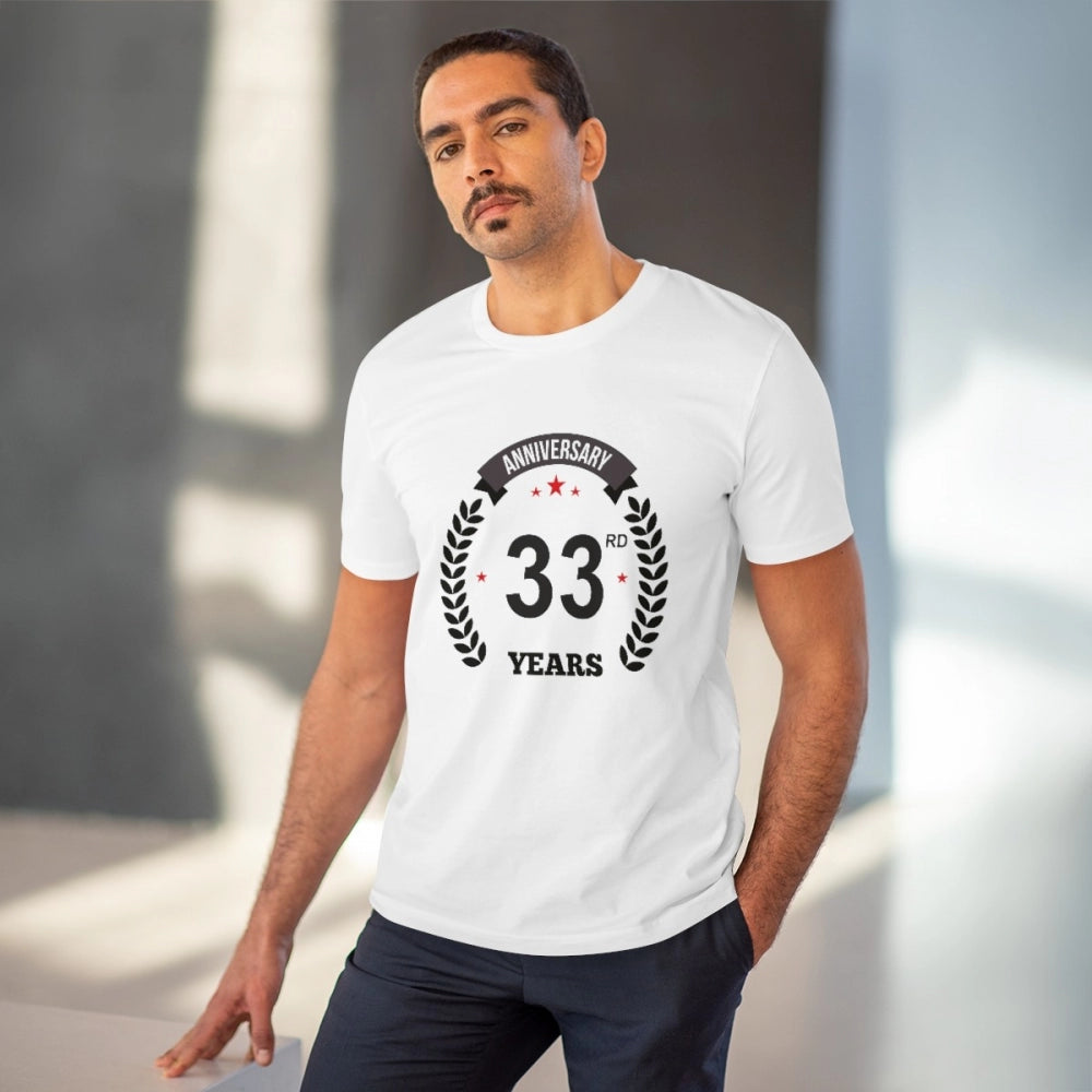 Men's PC Cotton 33rd Anniversary Printed T Shirt (Color: White, Thread Count: 180GSM)