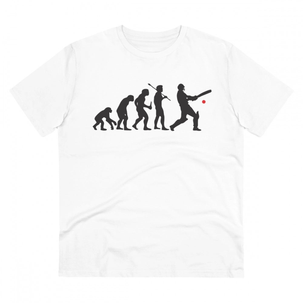 Men's PC Cotton Cricket Design Printed T Shirt (Color: White, Thread Count: 180GSM)