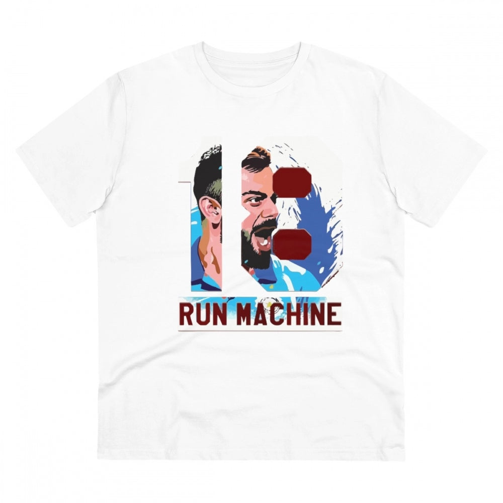 Men's PC Cotton Cricket Design Printed T Shirt (Color: White, Thread Count: 180GSM)