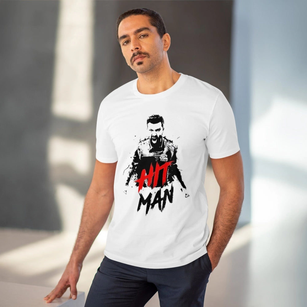 Men's PC Cotton Cricket Design Printed T Shirt (Color: White, Thread Count: 180GSM)