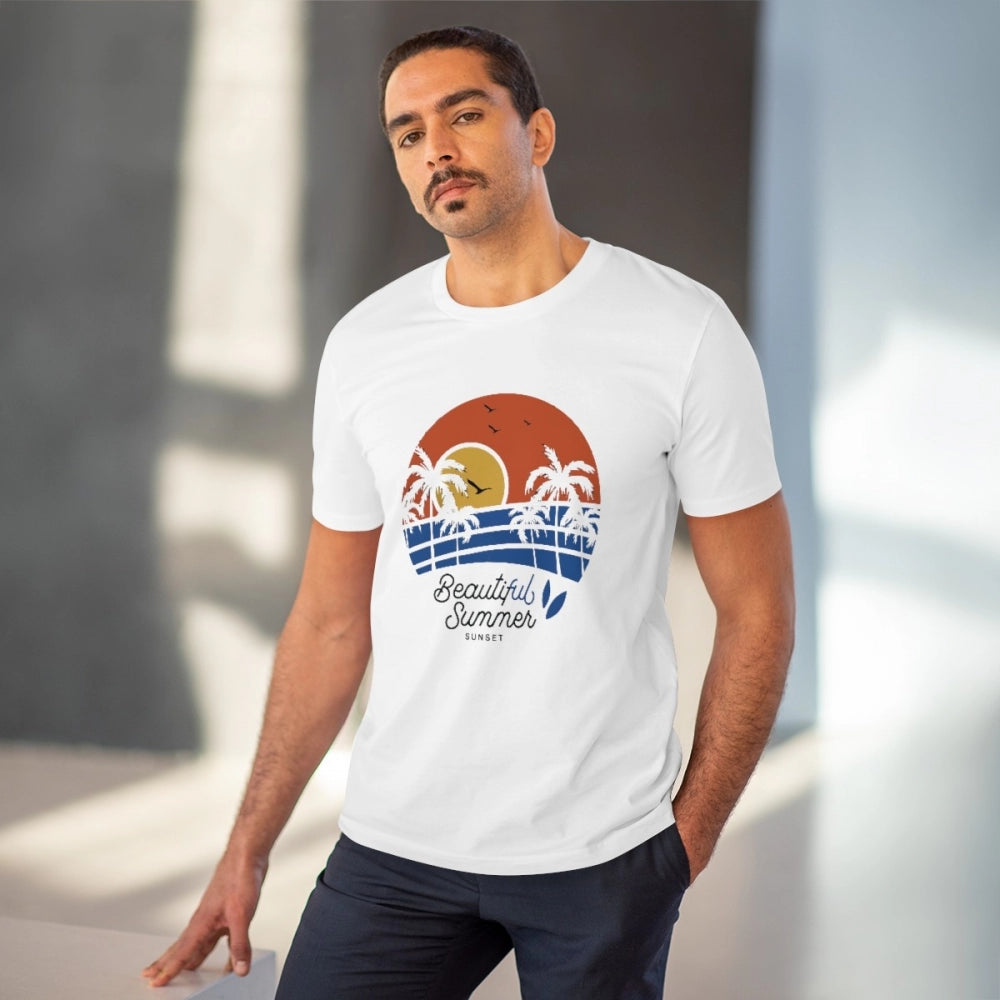 Men's PC Cotton Beautiful Summer Printed T Shirt (Color: White, Thread Count: 180GSM)