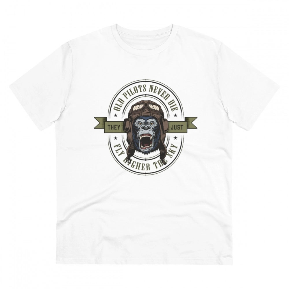 Men's PC Cotton Gorila Desing Printed T Shirt (Color: White, Thread Count: 180GSM)