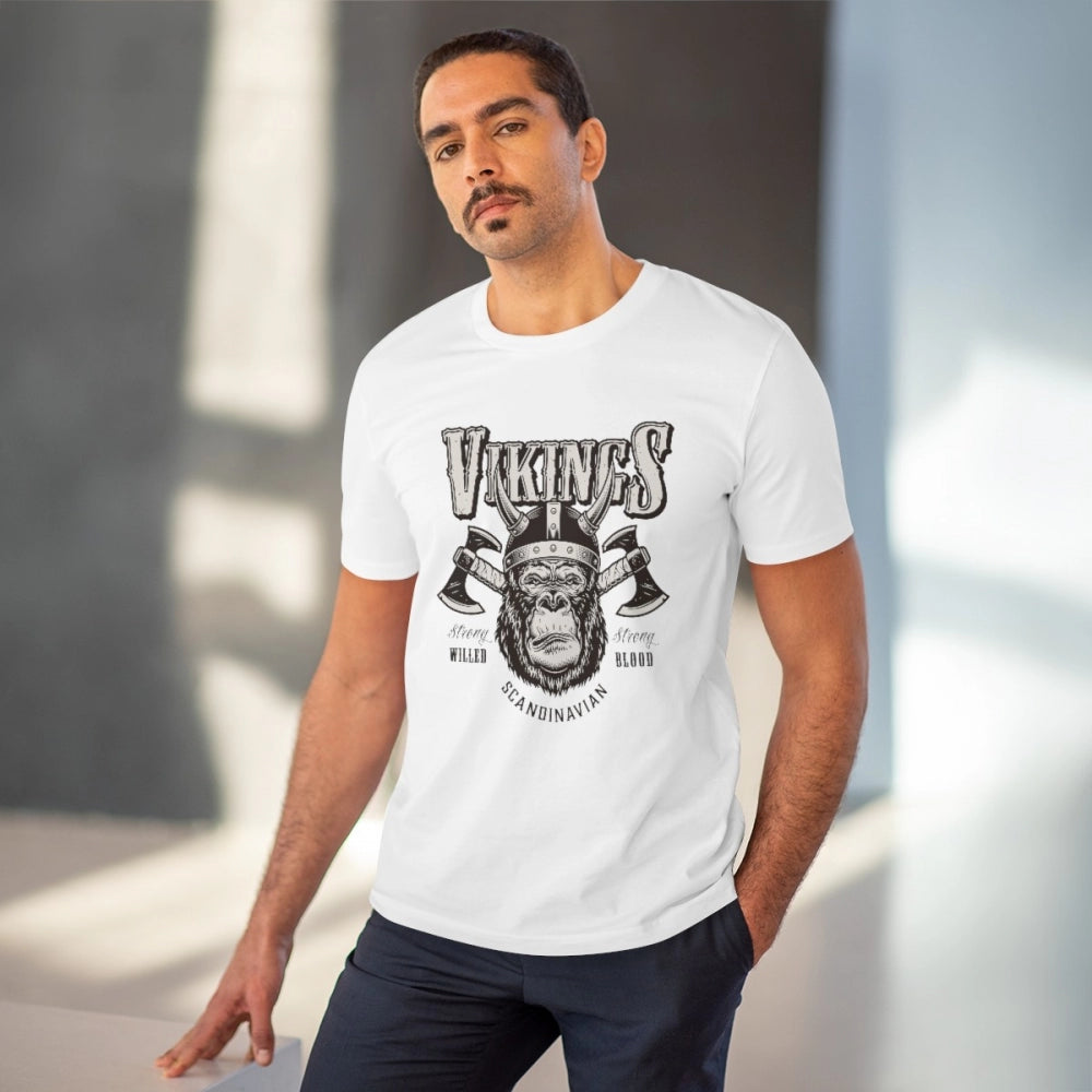 Men's PC Cotton Gorila Desing Printed T Shirt (Color: White, Thread Count: 180GSM)