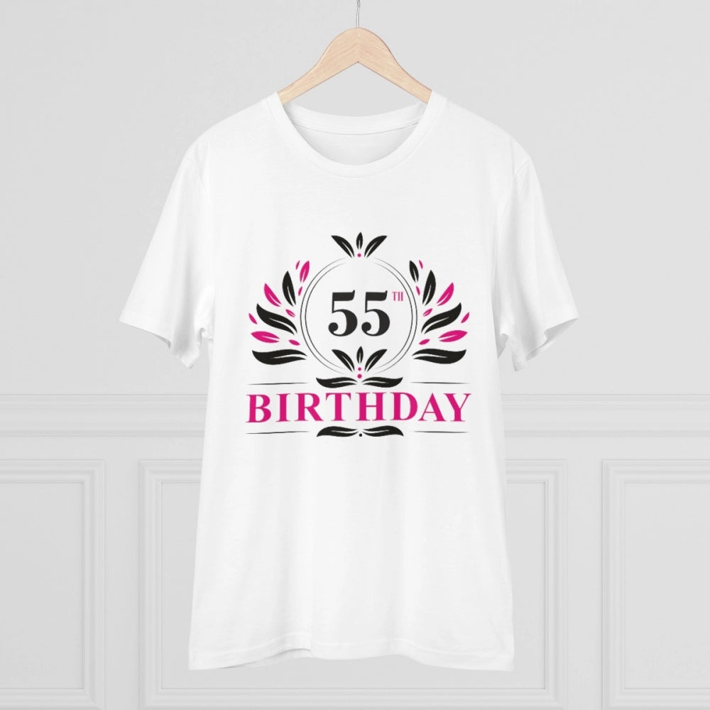 Men's PC Cotton 55th Birthday Printed T Shirt (Color: White, Thread Count: 180GSM)