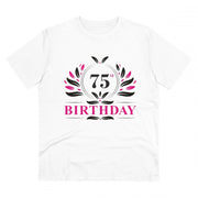 Men's PC Cotton 75th Birthday Printed T Shirt (Color: White, Thread Count: 180GSM)