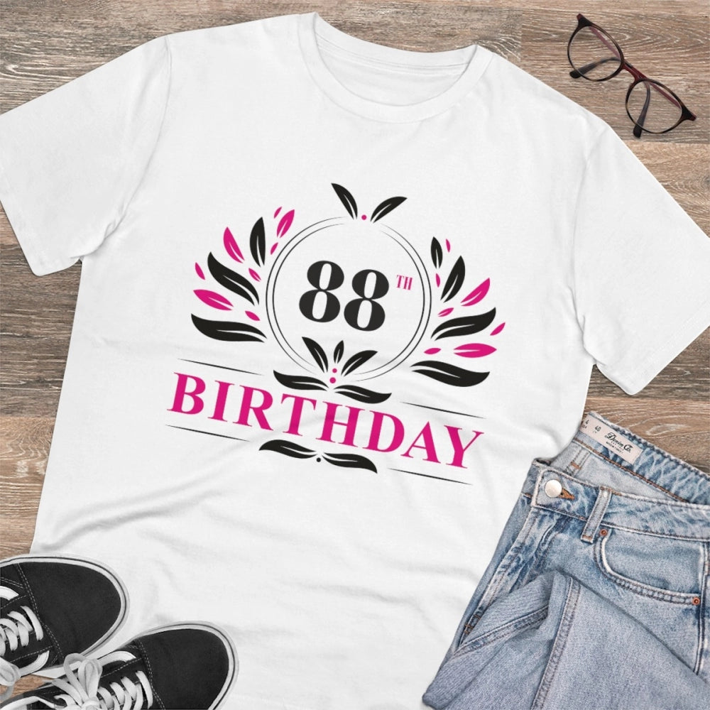 Men's PC Cotton 88th Birthday Printed T Shirt (Color: White, Thread Count: 180GSM)