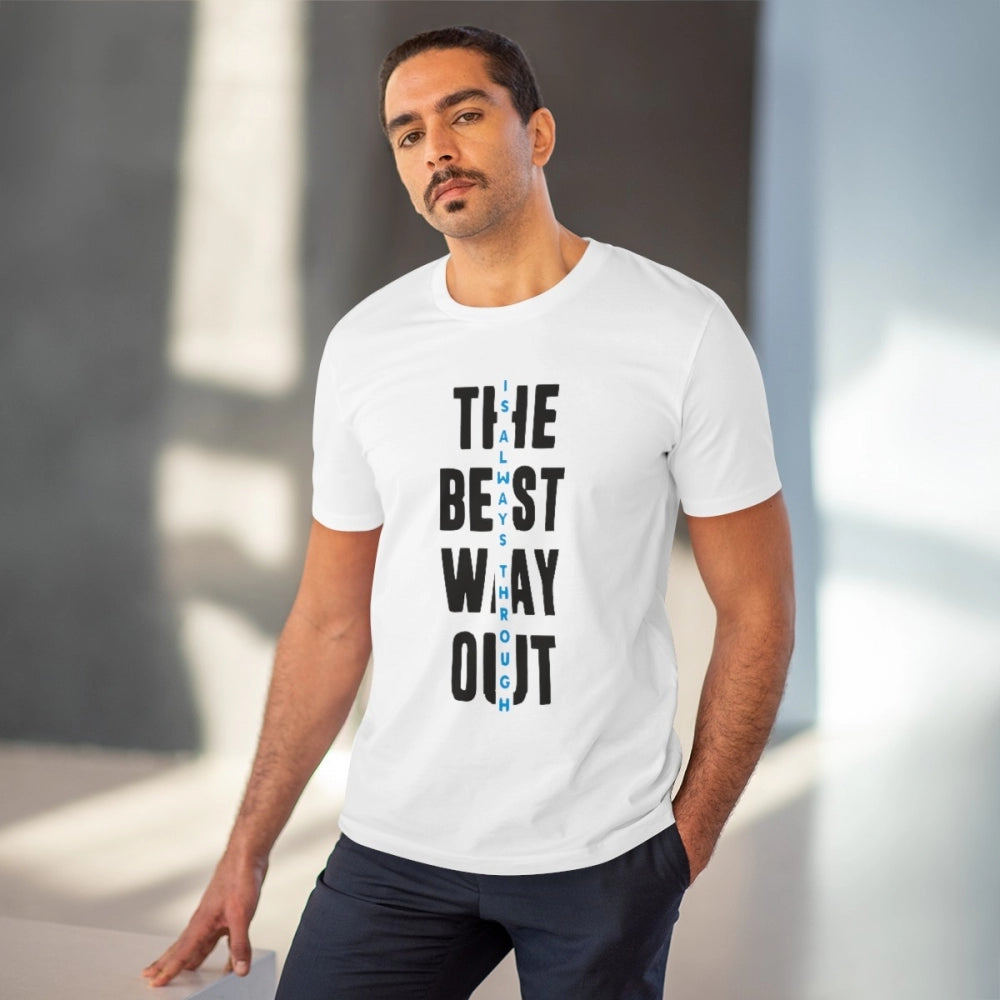 Men's PC Cotton The Best Way Out Printed T Shirt (Color: White, Thread Count: 180GSM)