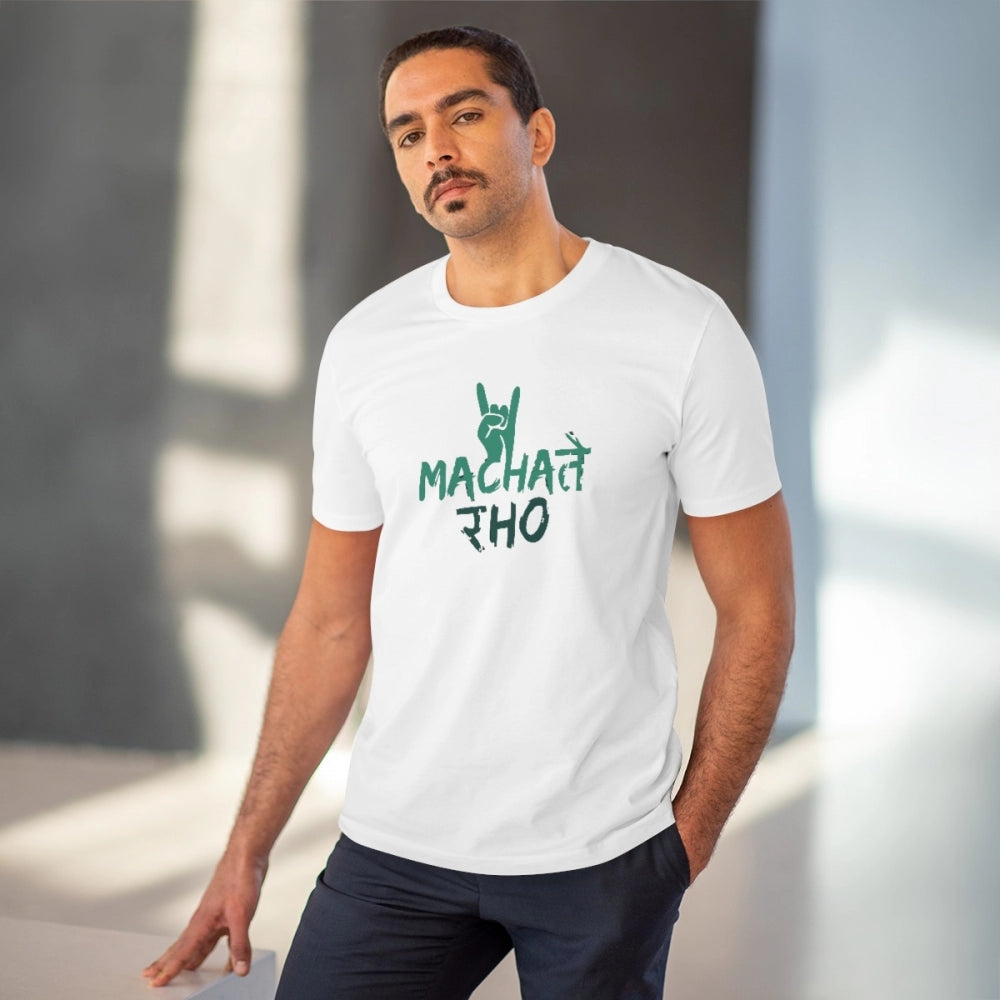Men's PC Cotton Machate Raho Printed T Shirt (Color: White, Thread Count: 180GSM)