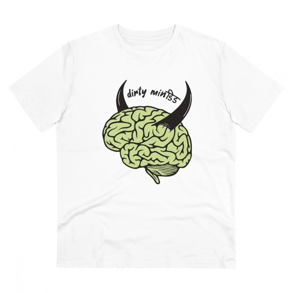 Men's PC Cotton Dirty Minddid Printed T Shirt (Color: White, Thread Count: 180GSM)
