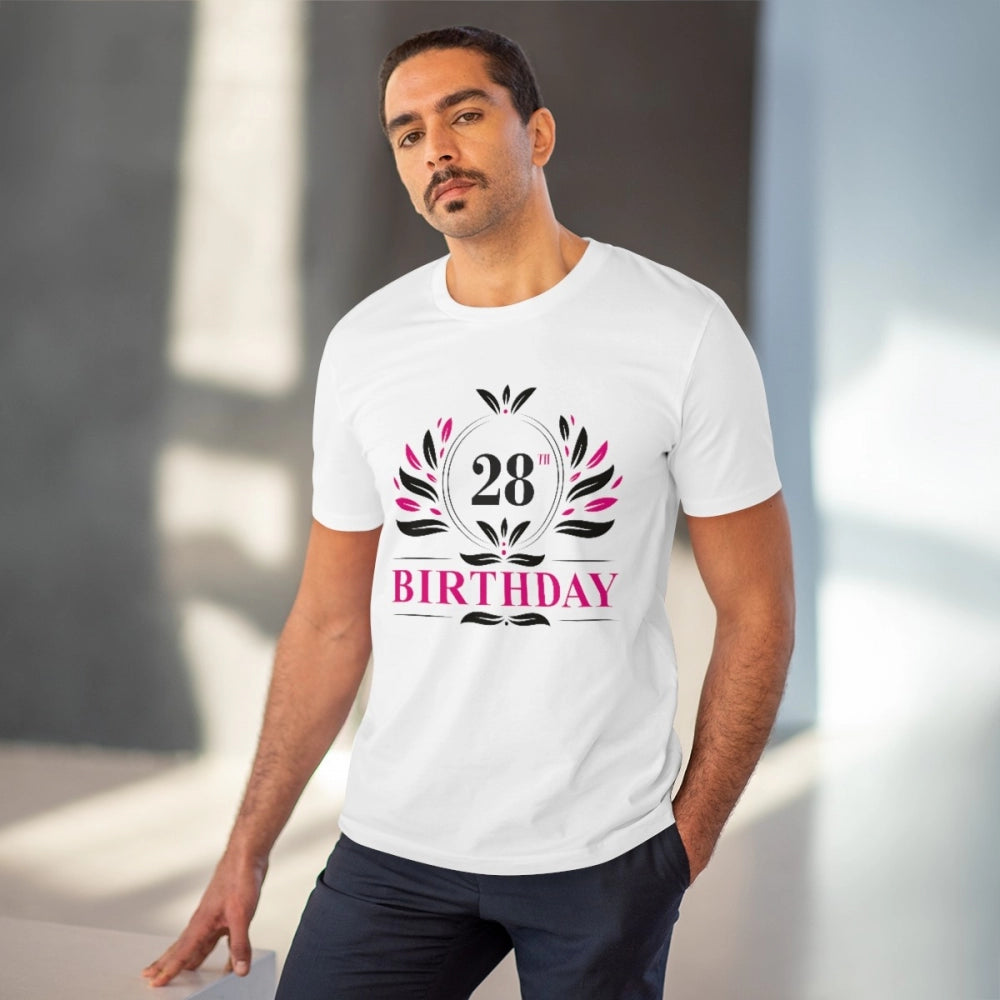 Men's PC Cotton 28th Birthday Printed T Shirt (Color: White, Thread Count: 180GSM)
