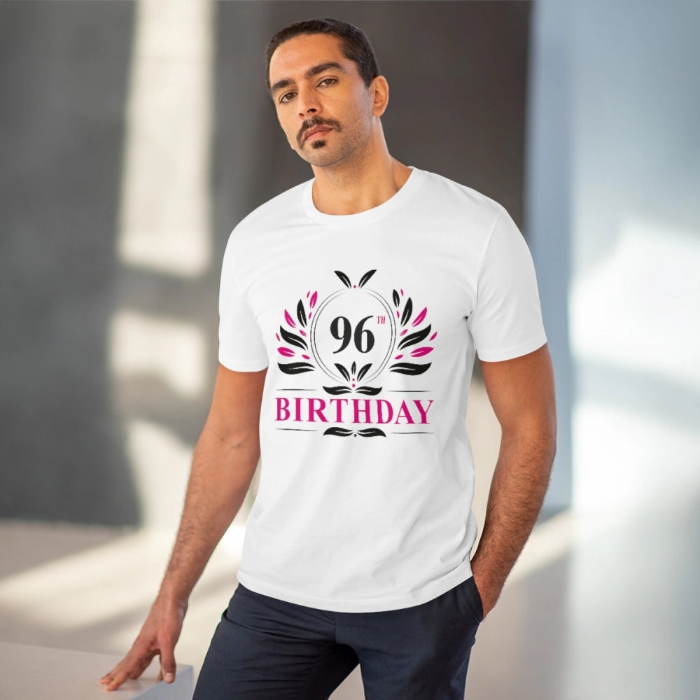 Men's PC Cotton 96th Birthday Printed T Shirt (Color: White, Thread Count: 180GSM)
