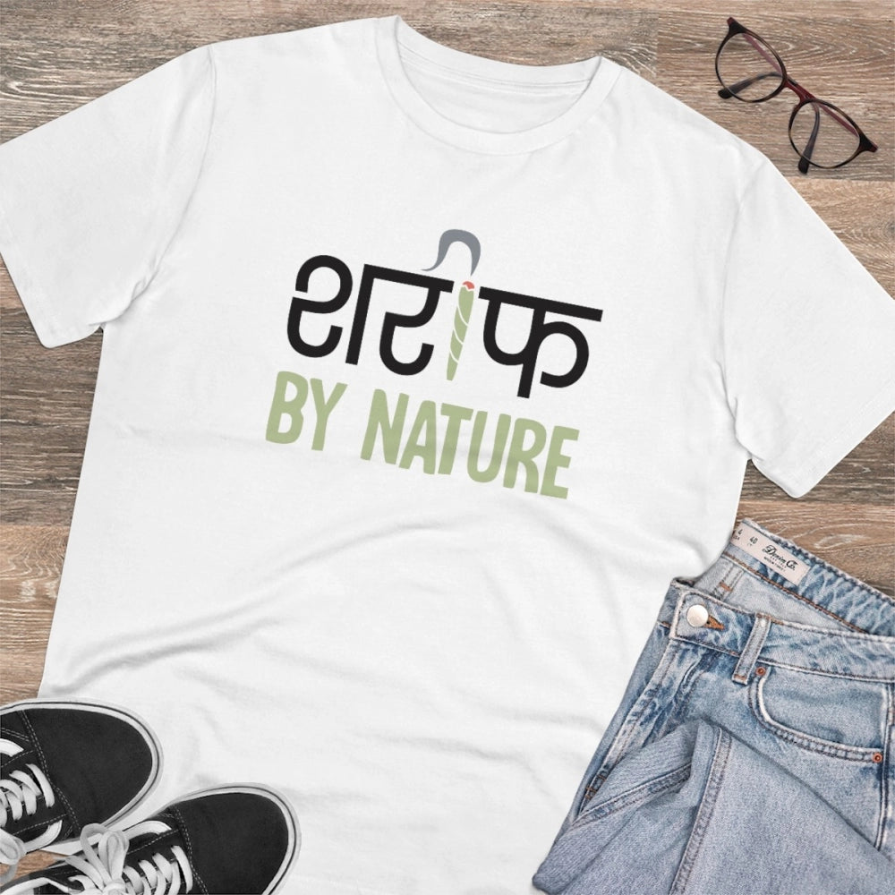 Men's PC Cotton Sarif By Nature Printed T Shirt (Color: White, Thread Count: 180GSM)