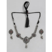 Women's Rose Gold Plated Alloy Necklace &amp; Earings Set (Silver)