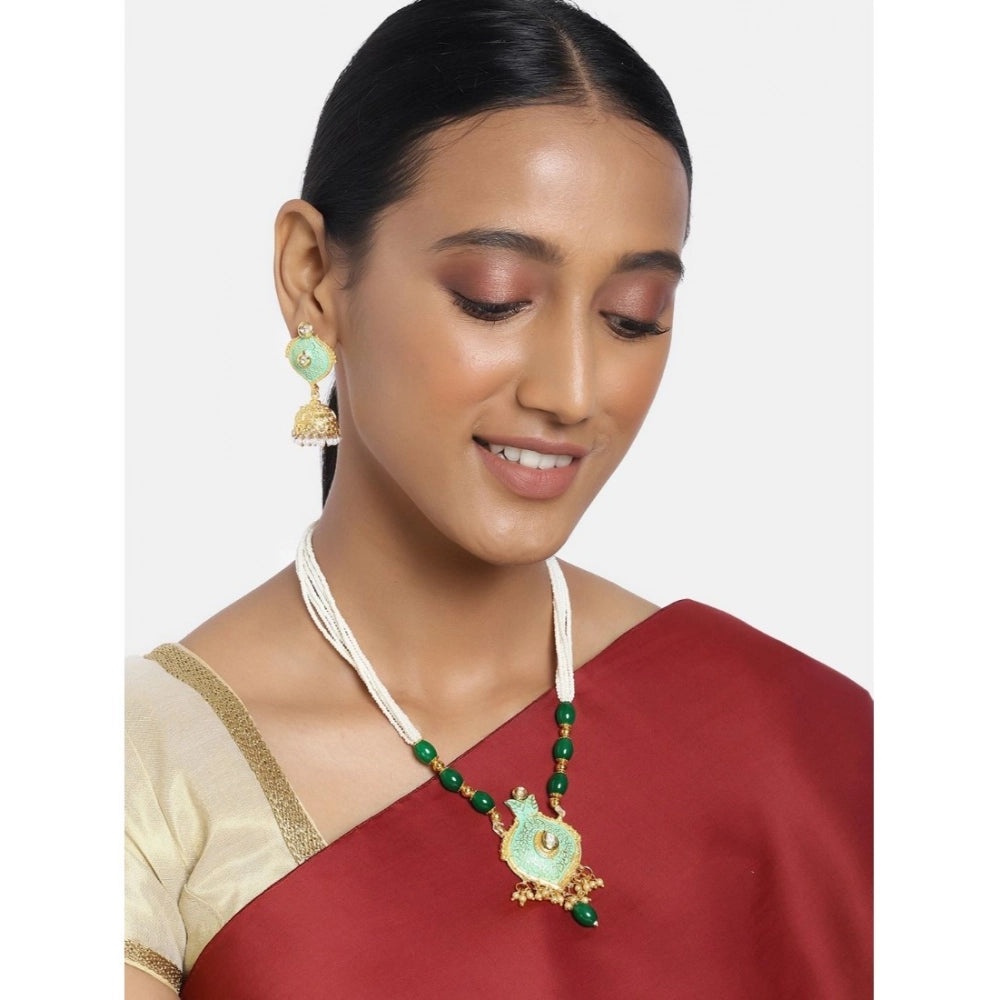 Women's Rose Gold Plated Alloy Necklace &amp; Earings Set (Green)