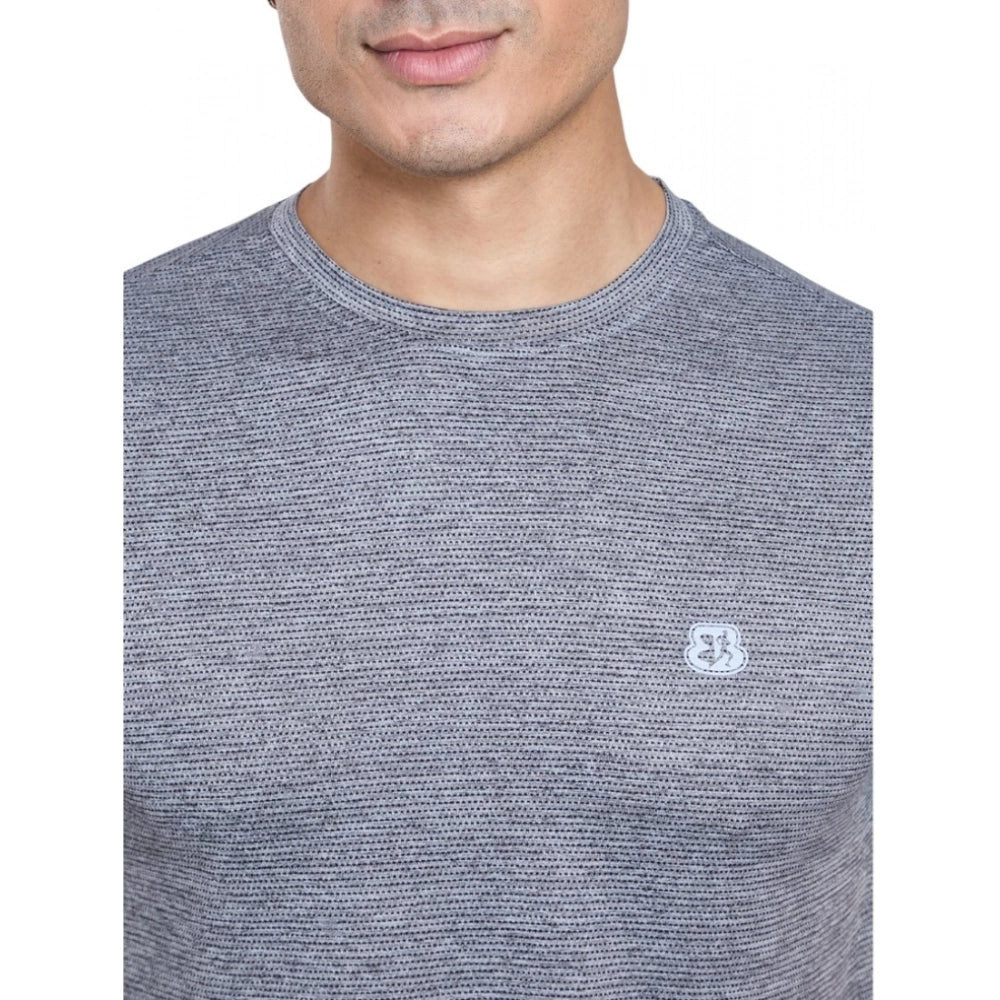 Men's Casual Nylon Solid Half Sleeve Round Neck T-Shirt (Black)