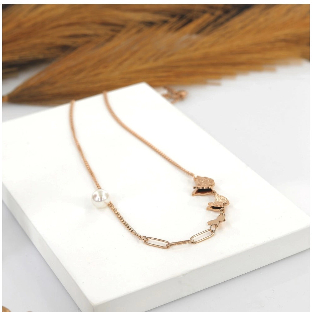 Women's Stainless Steel Butterfly Pendent Delicate Chain (Gold Plated)