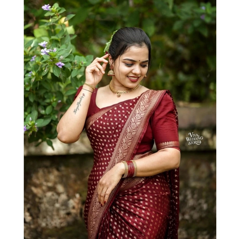 Women's Silk Printed Saree With Unstitched Blouse 5.5Mtr (Maroon)