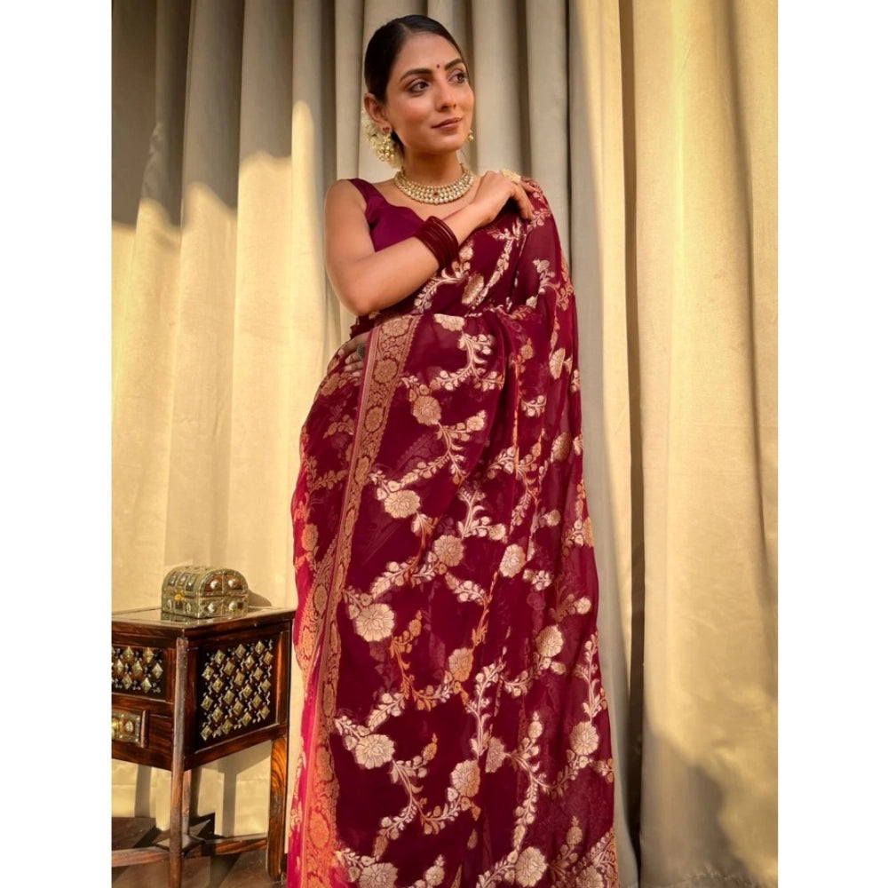 Women's Silk Printed Saree With Unstitched Blouse 5.5Mtr (Maroon)