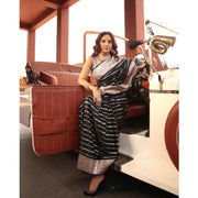 Women's Silk Printed Saree With Unstitched Blouse 5.5Mtr (Black)