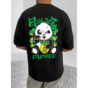Men's Casual Cotton Blend Printed Round Neck Half Sleeve T-Shirt (Black)