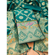 Women's Banarasi Silk Printed Unstitched Salwar Suit Material With Dupatta (Rama, 3Mtrs)
