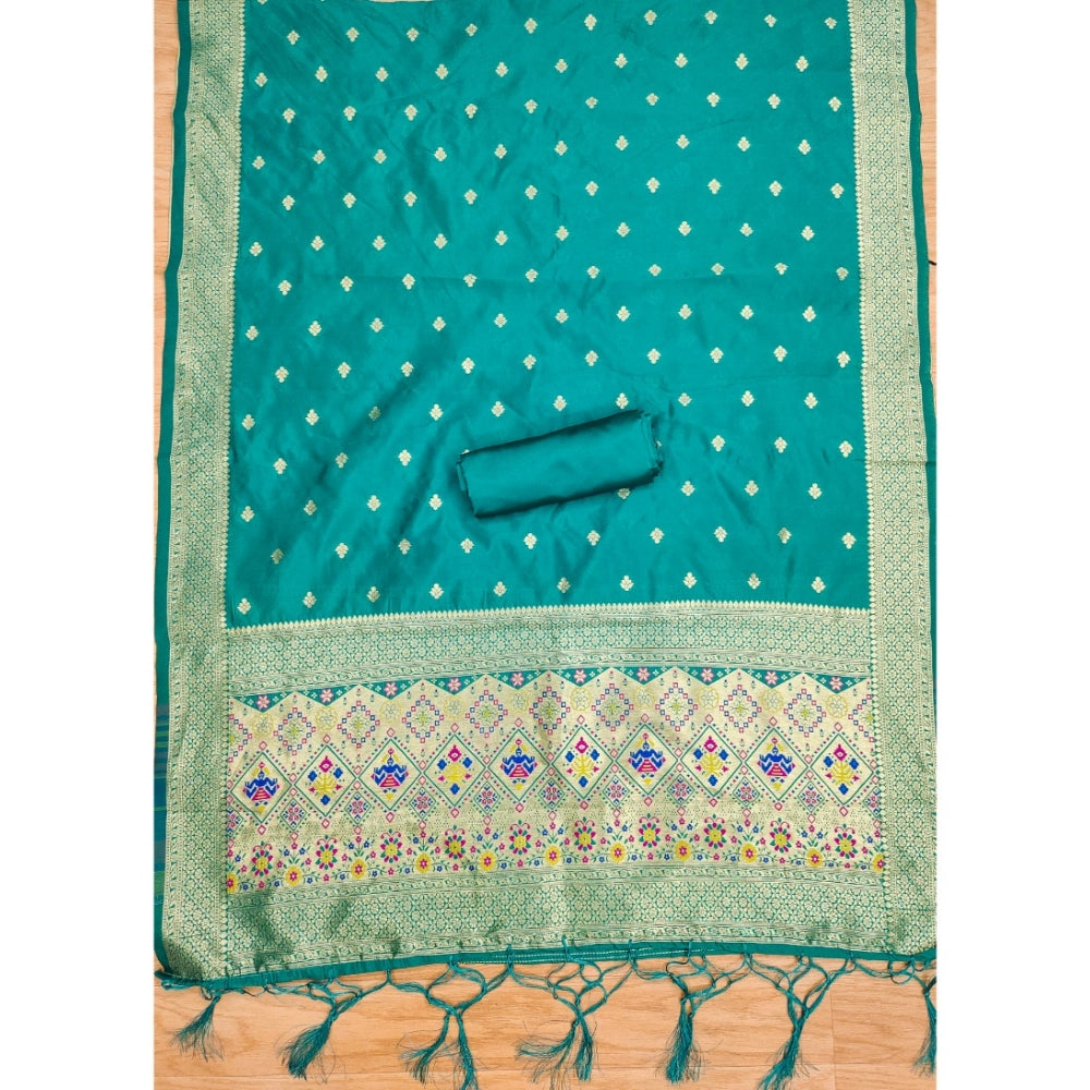 Women's Banarasi Silk Printed Unstitched Salwar Suit Material With Dupatta (Rama, 3Mtrs)