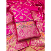 Women's Banarasi Silk Printed Unstitched Salwar Suit Material With Dupatta (Pink, 3Mtrs)