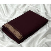 Women's Crepe Chit Pallu Solid Saree With Unstitched Blouse 5.5Mtr (Brown)