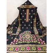 Women's Banarasi Silk Printed Unstitched Salwar Suit Material With Dupatta (Black, 3Mtrs)