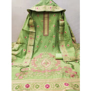 Women's Banarasi Silk Printed Unstitched Salwar Suit Material With Dupatta (Pista, 3Mtrs)