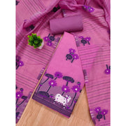 Women's Banarasi Silk Printed Unstitched Salwar Suit Material With Dupatta (Pink, 3Mtrs)