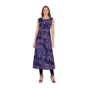 Women's Casual Crepe Sleeveless Slit Dress (Navy Blue)