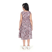 Girl's Digital Slub Printed Sleeve Less Round Neck Dress (Brown)