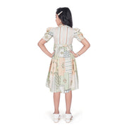 Girl's Digital Knitted Printed Half Sleeve Close Neck Dress (Light Green)