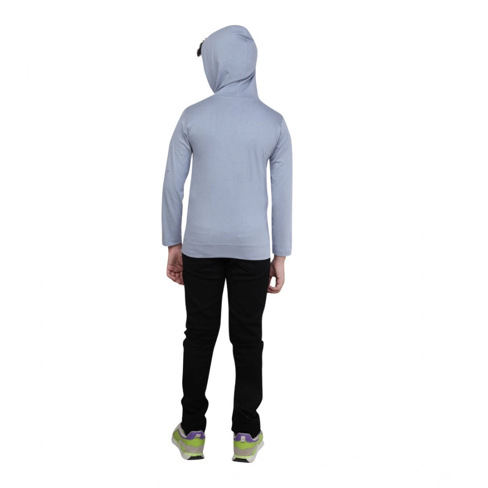 Boy's Cotton Printeded Hooded Neck Hoodies (Steel Blue)