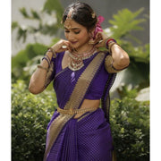 Women's Banarasi Silk Printed Saree With Unstitched Blouse 5.5Mtr (Purple)