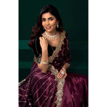 Women's Net Sequence Saree With Unstitched Blouse 5.5Mtr (Maroon)