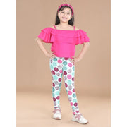Girl's Cotton Lycra Floral Elasticated Jeggings (Multicolor)