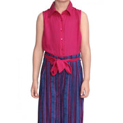 Girl's Rayon Colour Block Sleeveless Jumpsuit (Pink-Blue)