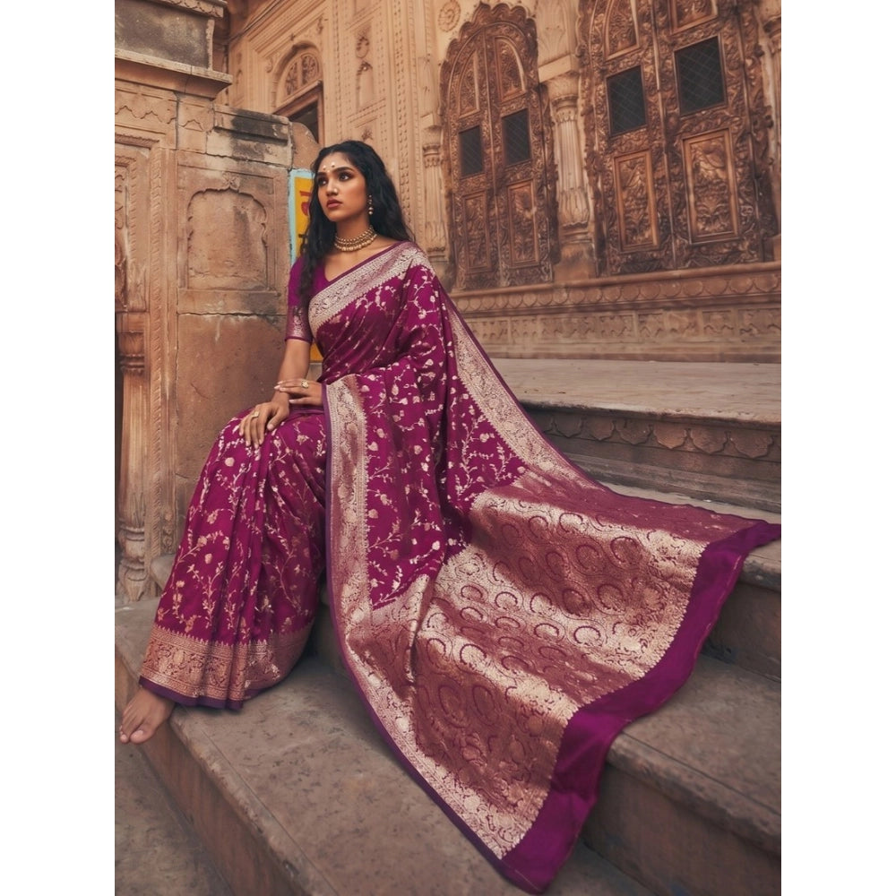 Women's Art Silk Printed Saree With Unstitched Blouse 5.5Mtr (Wine)