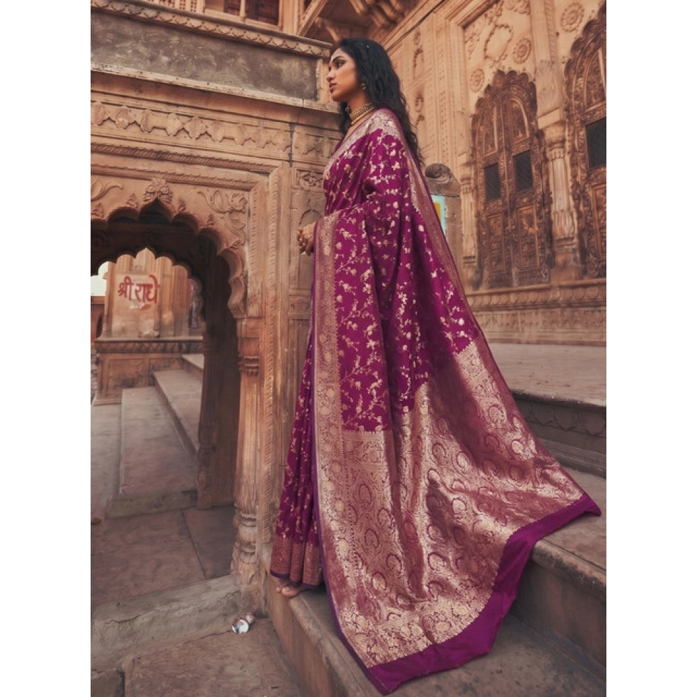 Women's Art Silk Printed Saree With Unstitched Blouse 5.5Mtr (Wine)