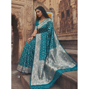 Women's Art Silk Printed Saree With Unstitched Blouse 5.5Mtr (Teal)