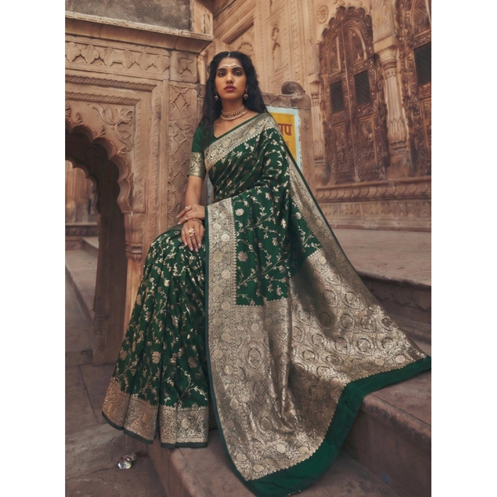 Women's Art Silk Printed Saree With Unstitched Blouse 5.5Mtr (Green)