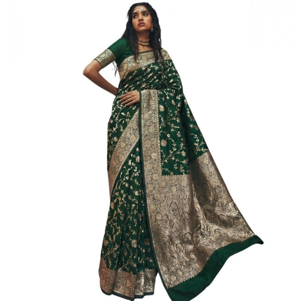Women's Art Silk Printed Saree With Unstitched Blouse 5.5Mtr (Green)