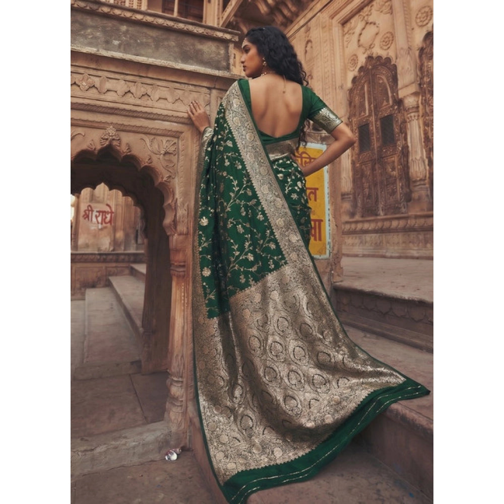 Women's Art Silk Printed Saree With Unstitched Blouse 5.5Mtr (Green)