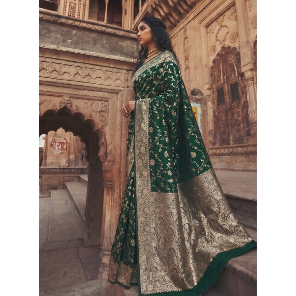 Women's Art Silk Printed Saree With Unstitched Blouse 5.5Mtr (Green)