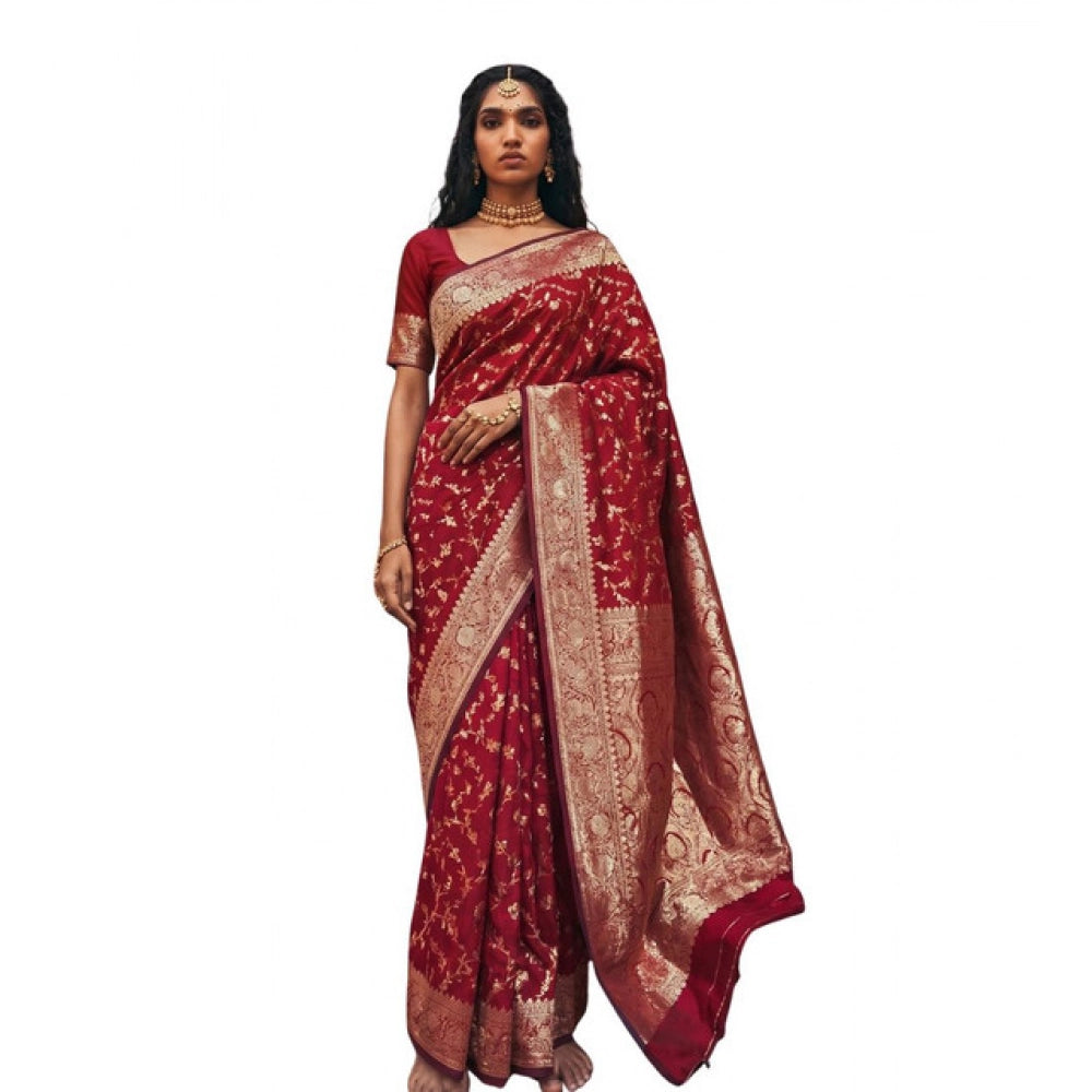 Women's Art Silk Printed Saree With Unstitched Blouse 5.5Mtr (Red)