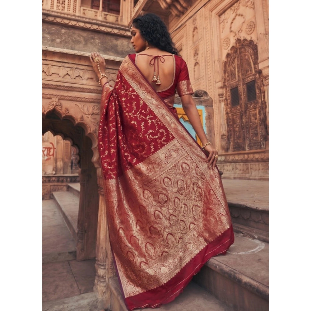 Women's Art Silk Printed Saree With Unstitched Blouse 5.5Mtr (Red)